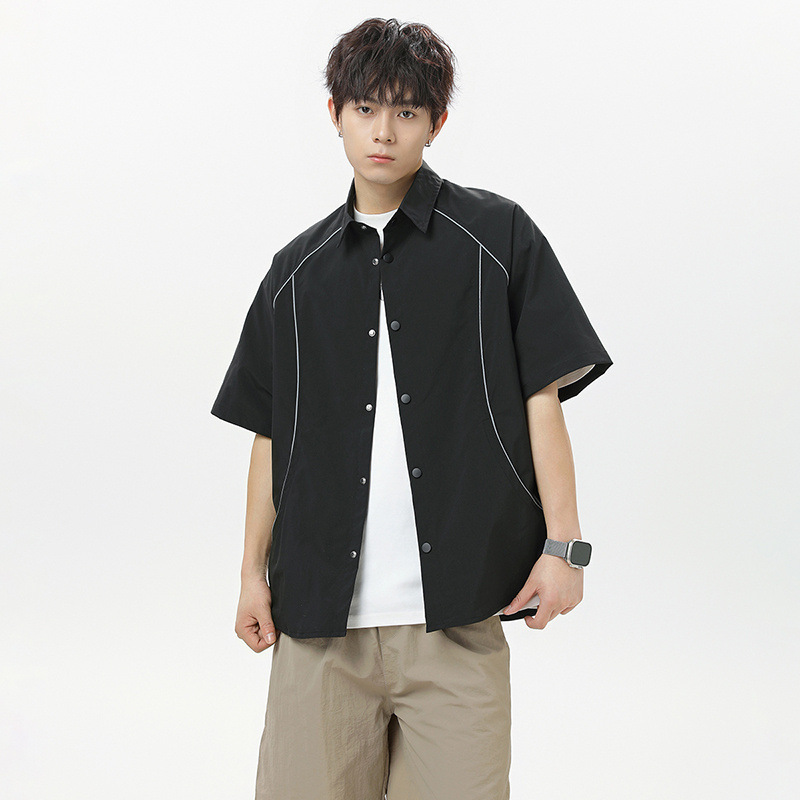 2025 New Men's Summer Essential Fashion Trendy Loose Short-sleeved Solid Color Casual All-match Loose Simple Shirt