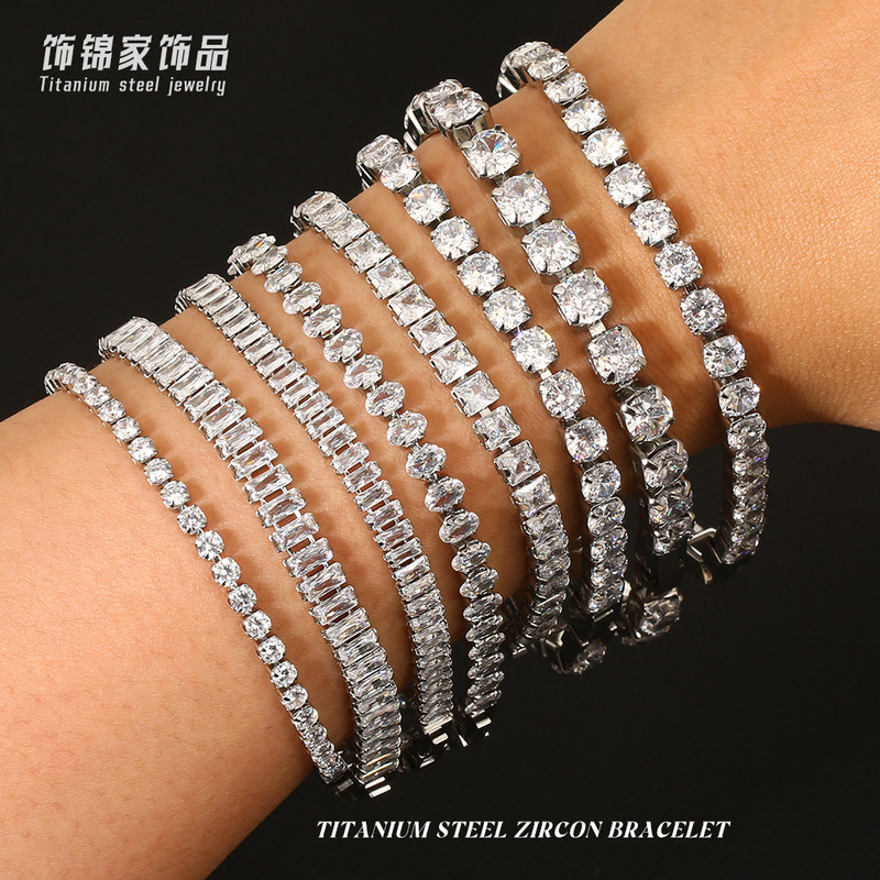Stainless Steel Niche Tennis Bracelet Jewelry for Men, Light Luxury Niche Full Diamond Zircon Jewelry Bracelet, Titanium Steel Wholesale