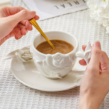 捏花杯碟盘创意咖啡杯欧式浮雕粘花陶瓷果盘家用商用餐厅摆设餐具