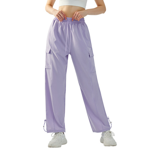 High-waisted loose drawstring women's elastic wide-leg slimming fitness long pants outdoor running breathable exercise pants