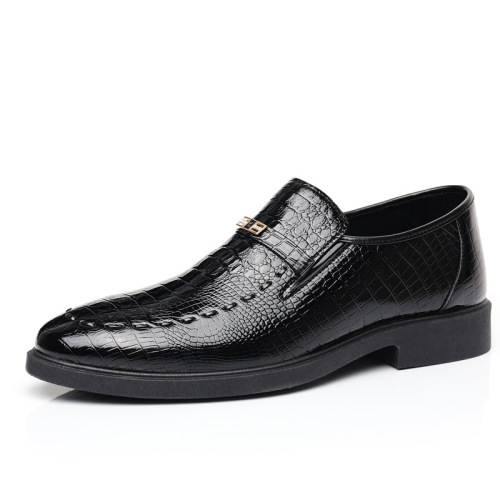 Crocodile-pattern leather shoes, large size, new style, business formal wear men's leather shoes, versatile blue color, British-style slip-on casual shoes.