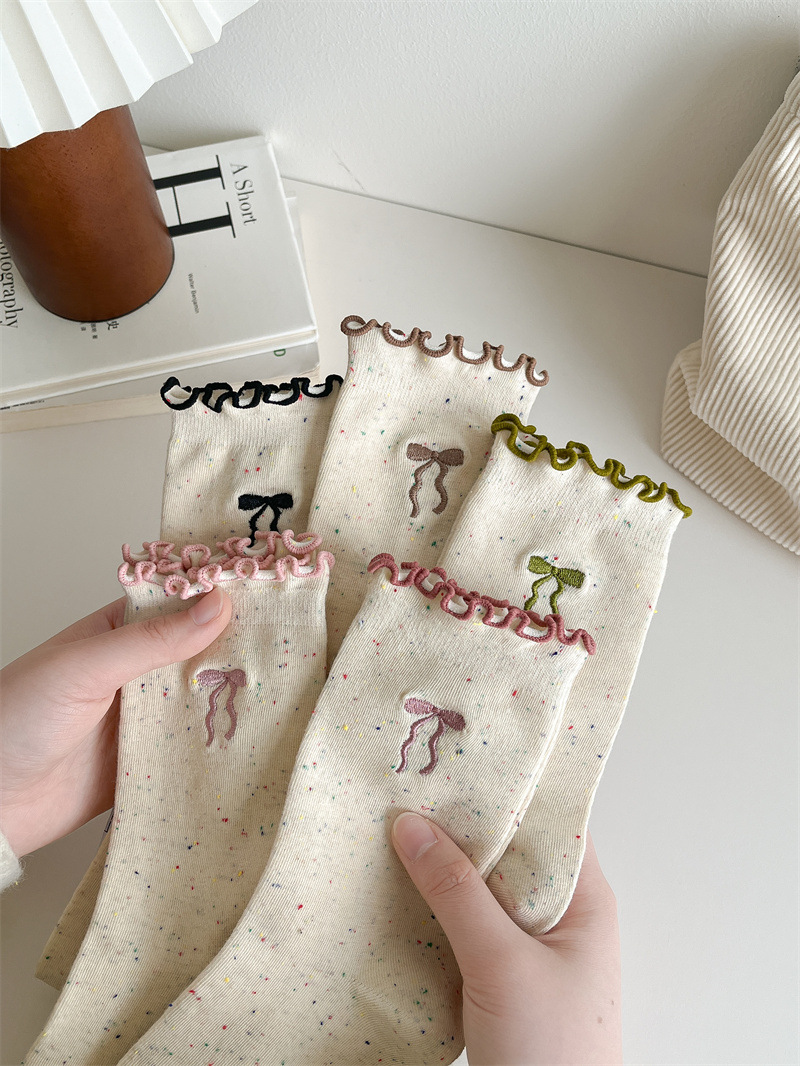 50g Weight Socks Classification Socks Lingerie Type Cotton Fabric Type A Pair Quantity Holiday Occasion Bow Knot Pattern All Seasons Season Women's Gender Vacation, Simple Style Style Vacation Simple Style Women's Bow Knot Cotton Crew Socks A Pair 3