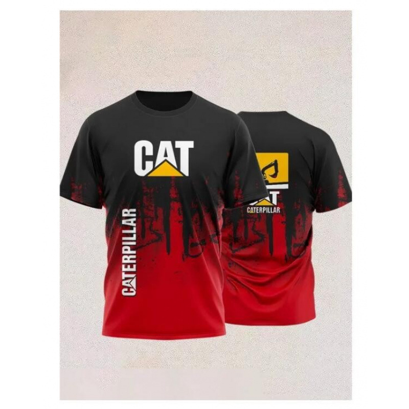TK人気 CAT掘削機 3D立体インク メンズT アメリカンワークウェア風 通気速乾半袖Tシャツ|undefined
