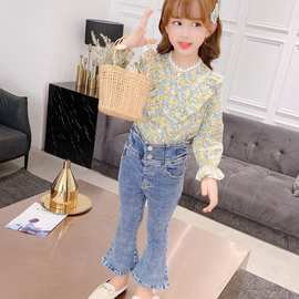 2021新款女宝宝秋装 碎花衬衫女宝宝洋气荷叶边长袖上衣 儿童衬衣