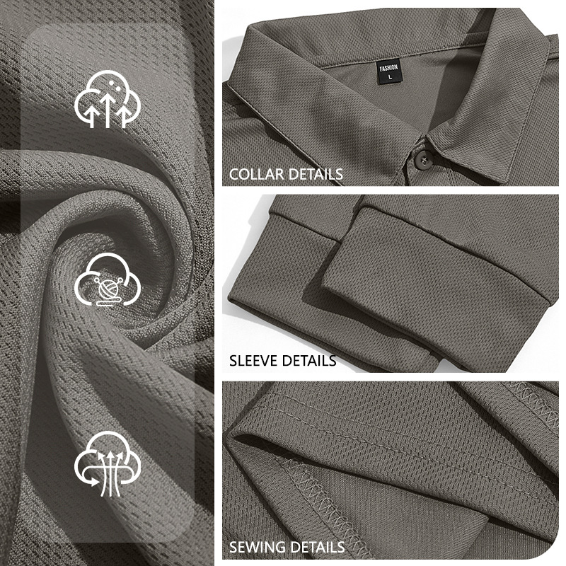 Europa y los Estados Unidos TK otoño color sólido secado rápido con solapa táctica al aire libre ojo de pájaro manga corta camiseta polo Amazon camiseta de manga larga para hombres