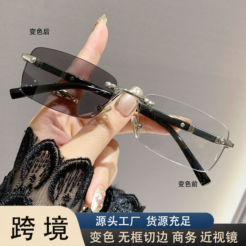 Color-Changing Prescription Glasses, Business Frameless Blue Light Blocking, High-End Style for Men, Rimless, Customizable Prescription Lenses for Women Color-Changing Prescription Glasses, Business Frameless Blue Light Blocking, High-End Style for Men, Rimless, Customizable Prescription Lenses for Women