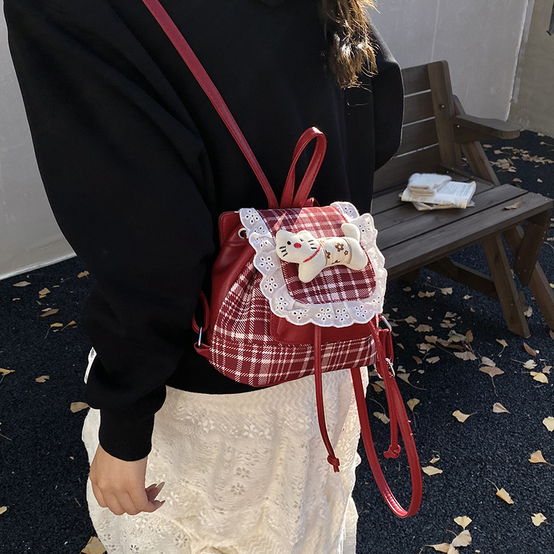 Dolce encaje niñas mochila jardín de infantes bebé mochila cuadrilátero lindo gatito muñeca mochila infantil