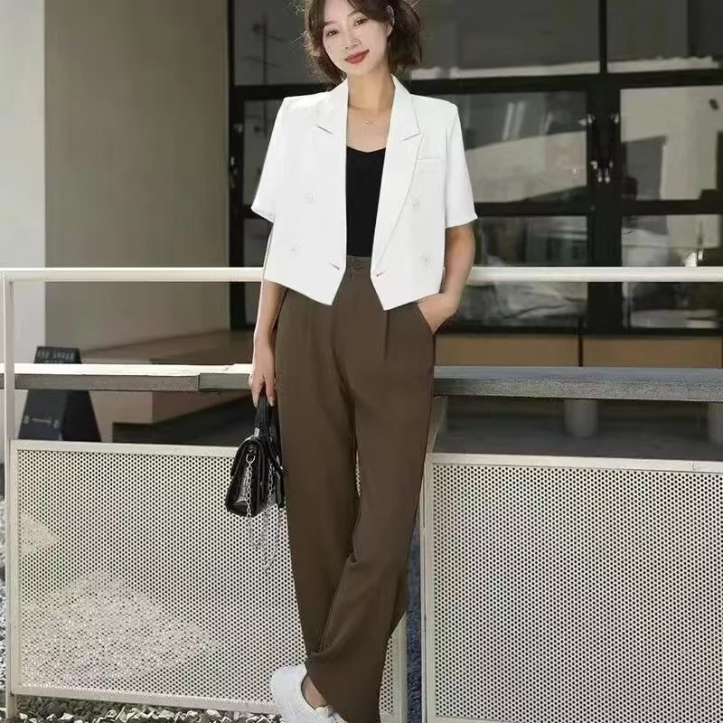 黑色西装外套女小个子韩版宽松显瘦短款职业气质夏季工作西服短袖