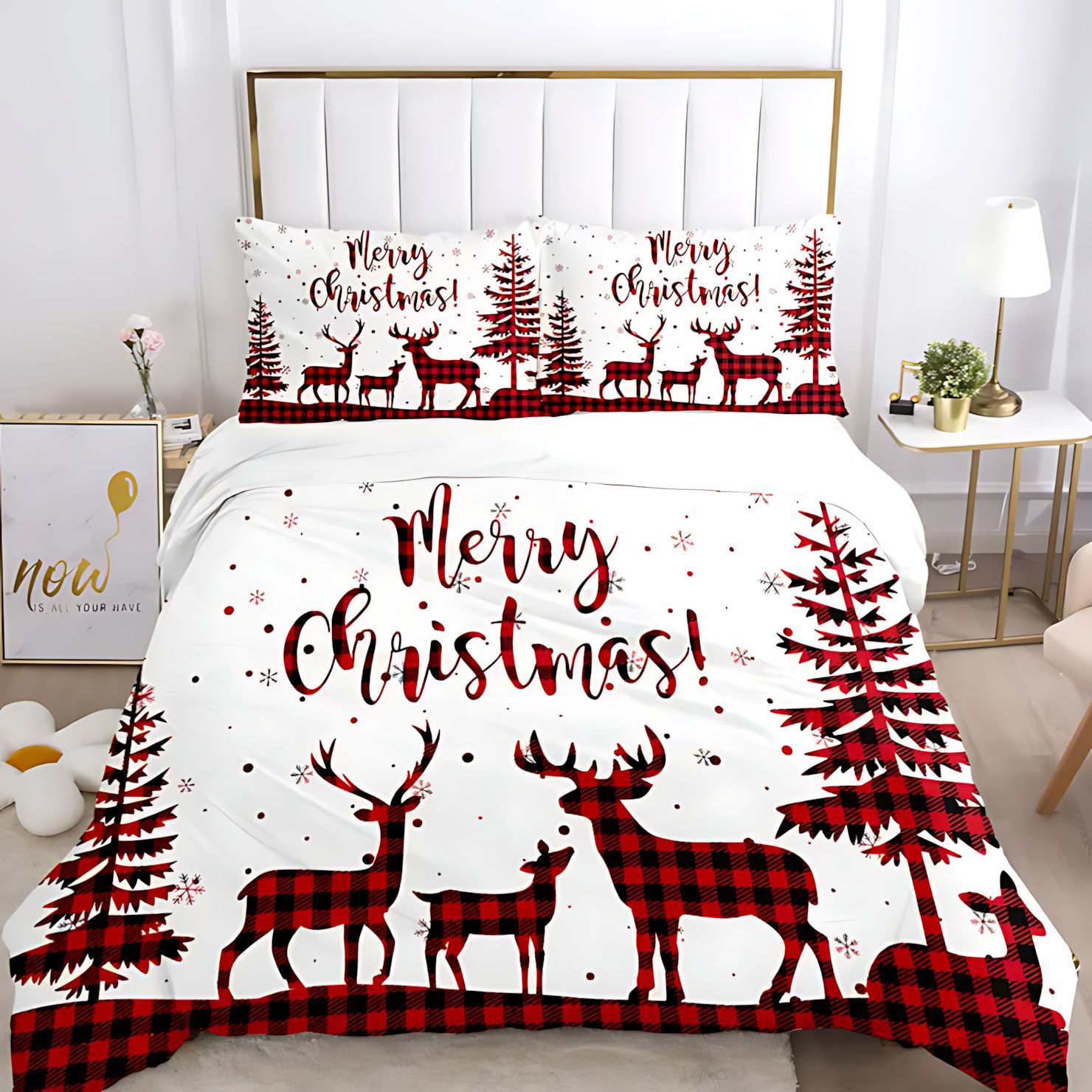 TEMU / JIT Transfronterizo de Navidad de verniz de árbol de impresión digital HD Kit de ropa de cama