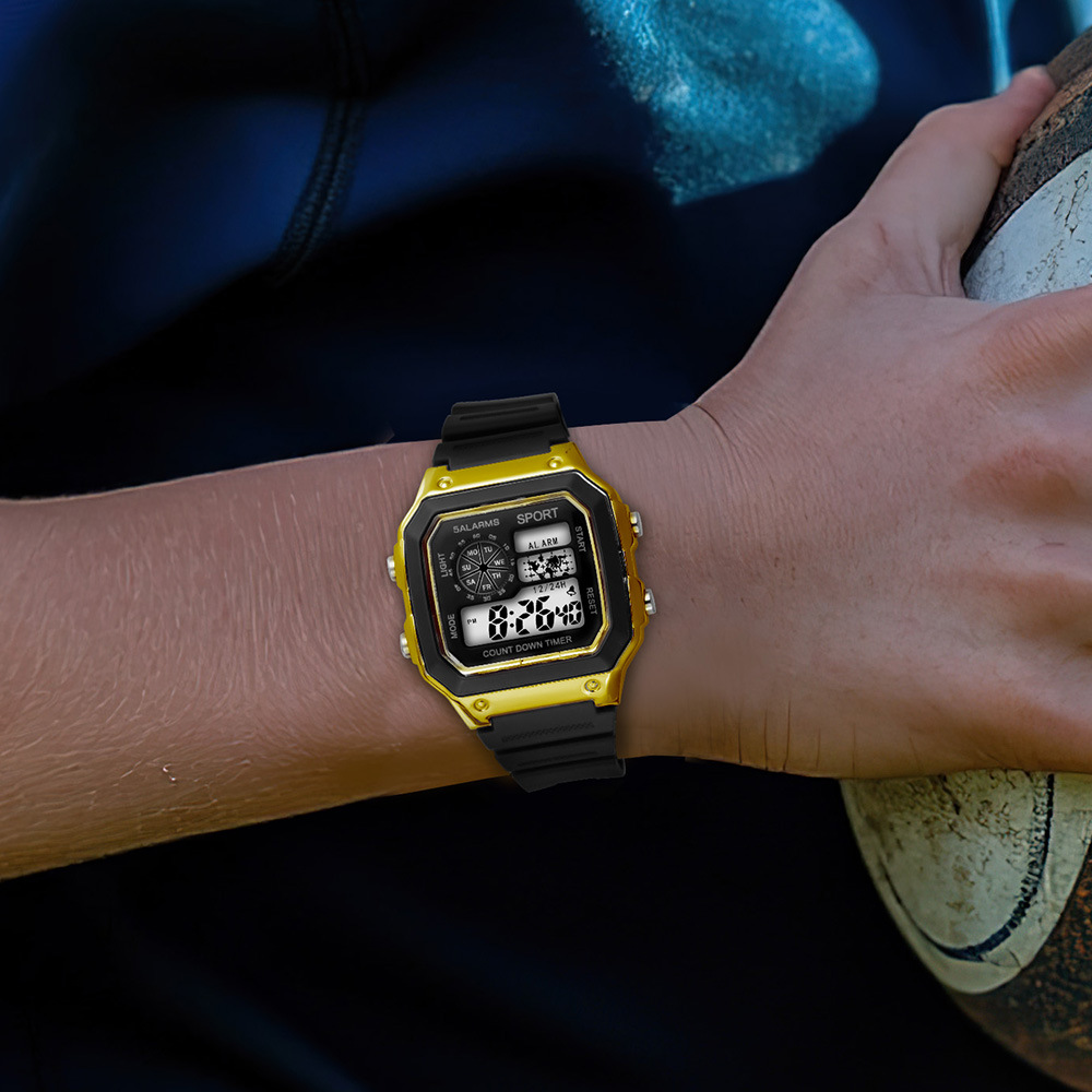 Explosiva estudiante cronometraje al aire libre deportes reloj electrónico moda comercio exterior alarma luminosa multifunción reloj electrónico piel