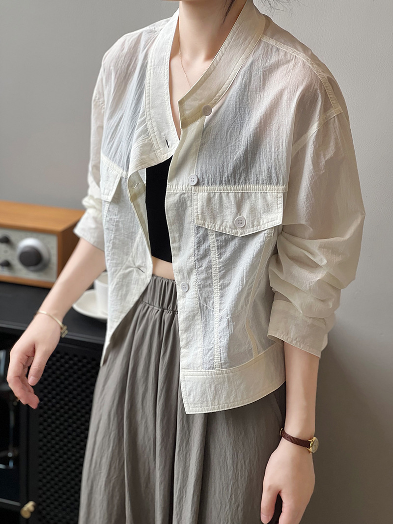 Stand Collar Single Breasted Cardigan Top in Blouses & Shirts