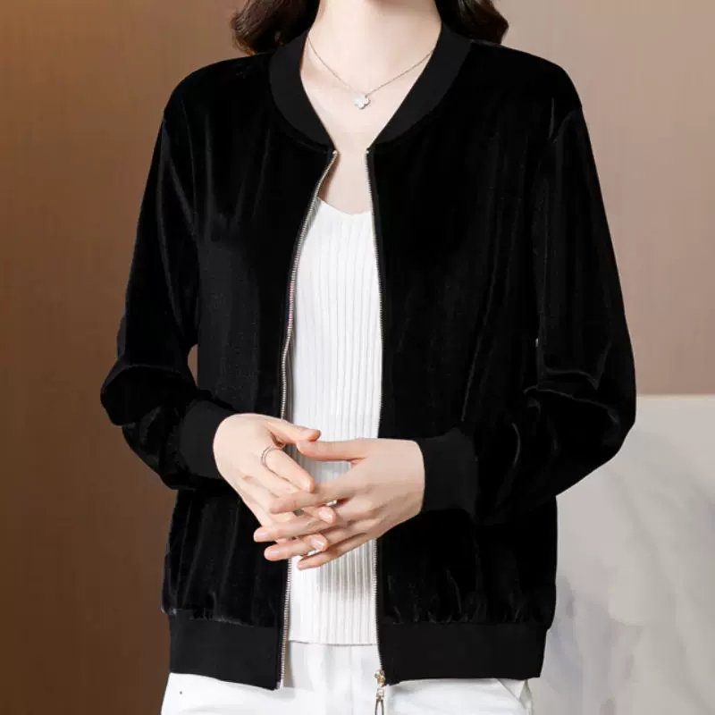 金丝绒洋气棒球服女2024秋冬新款时尚百搭大码上衣长袖洋气短外套