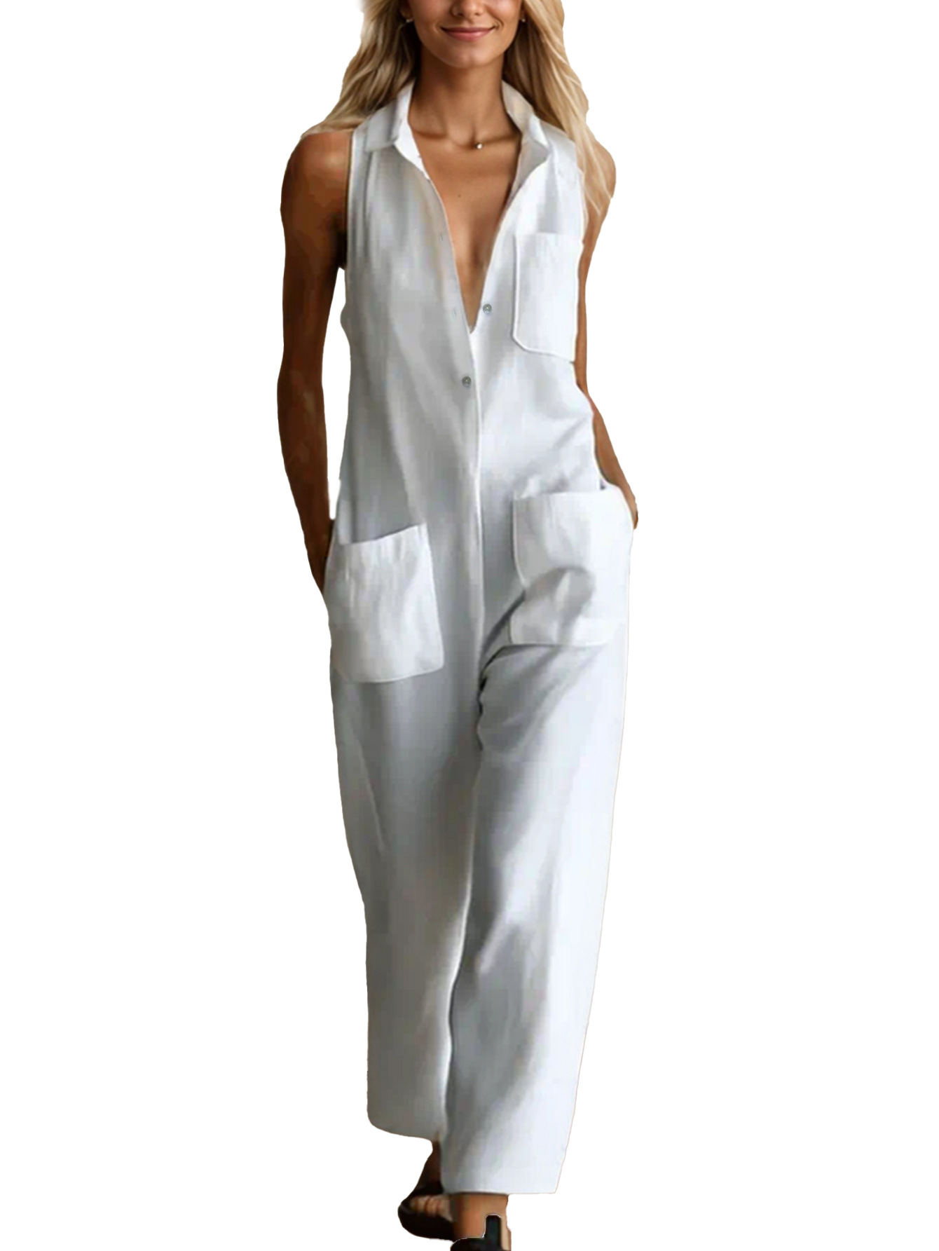 Amazon Cross-border europeo y americano moda femenina pantalones anchos sin mangas de un solo pecho para salir mono
