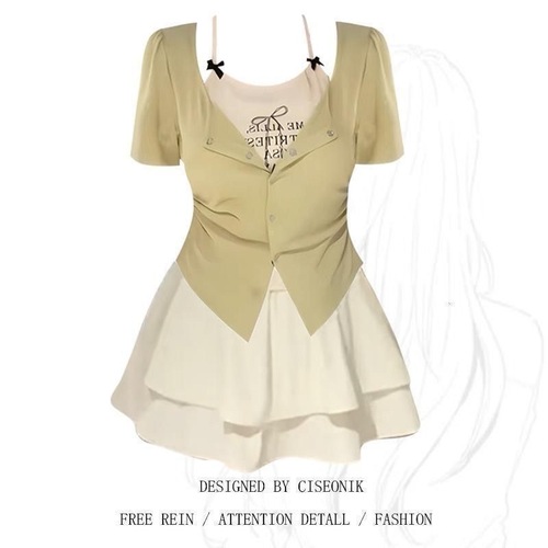 Sweet and Spicy Pure Desire Style Unique Two-Piece Short-Sleeve T-Shirt for Plus-Size Women, Summer Cake Short Skirt Two-Piece Set