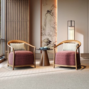New Chinese Style Solid Wood Single Sofa Chair Designer Hotel Lobby Business Rest Area Light Luxury One Table and Two Chair Combination