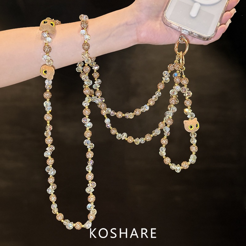 Hermoso Hakimi diámetro flash brazalete cadena de teléfono móvil mujer lujo ligero de alto nivel sensación bolso de cristal colgante colgante anti-caída cadena de mano colgante