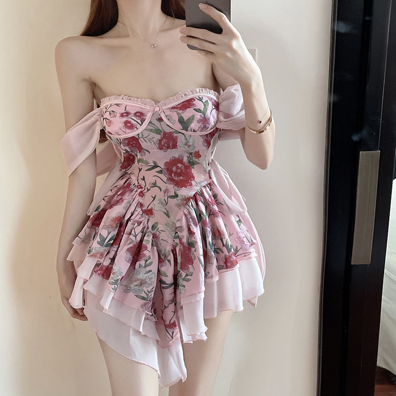 1326欧美东南亚跨境外贸女装批发碎花仙女裙抹胸蝴蝶结抹胸连衣裙|undefined