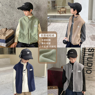 Hai Ma's Boy's Fleece Vest Vest 2024 Autumn and Winter New Korean Style Children's Vest Jacket Western Style Children's Wear