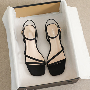 Women's 2023 Korean Style Simple French Style Trip Strap Sandals Women's Casual Large Size Sandals for Summer