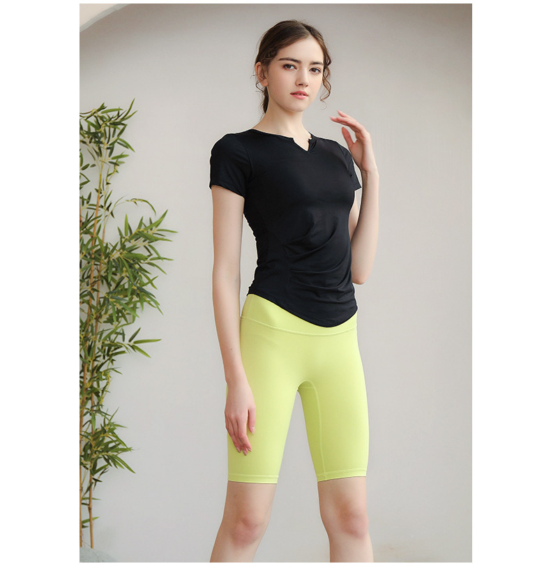 新款瑜伽服-运动上衣女-短袖T恤女跑步运动紧身透气V领健身服