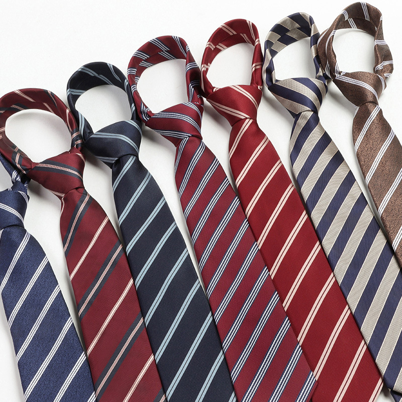 Jk Preppy Style Lazy No-Tie Shirt Tie for Women in Red, Brown, Striped Blue, Hand-Tied Tie in Coffee Color, in Stock