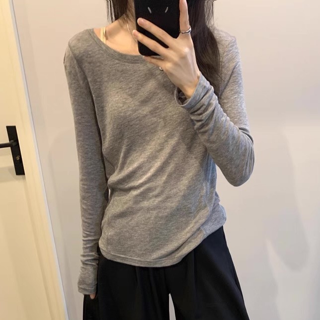 Lyocell Tencel Soft Long-Sleeve T-Shirt 2025 Early Autumn Solid Color Slim Fit Inner Layer Top for Women