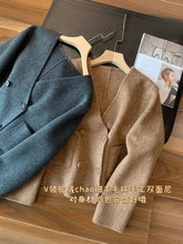 柜上4K+禾家经典版型！V领骆驼绒+羊毛纯手工双面呢大衣女F103111