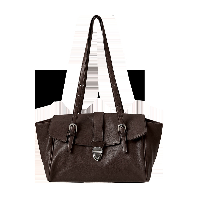 Premium Vegetable-Tanned Leather Baguette Briefcase For Women 2026 New Casual Retro Commuter Handbag Shoulder Bag - Thumbnail 5
