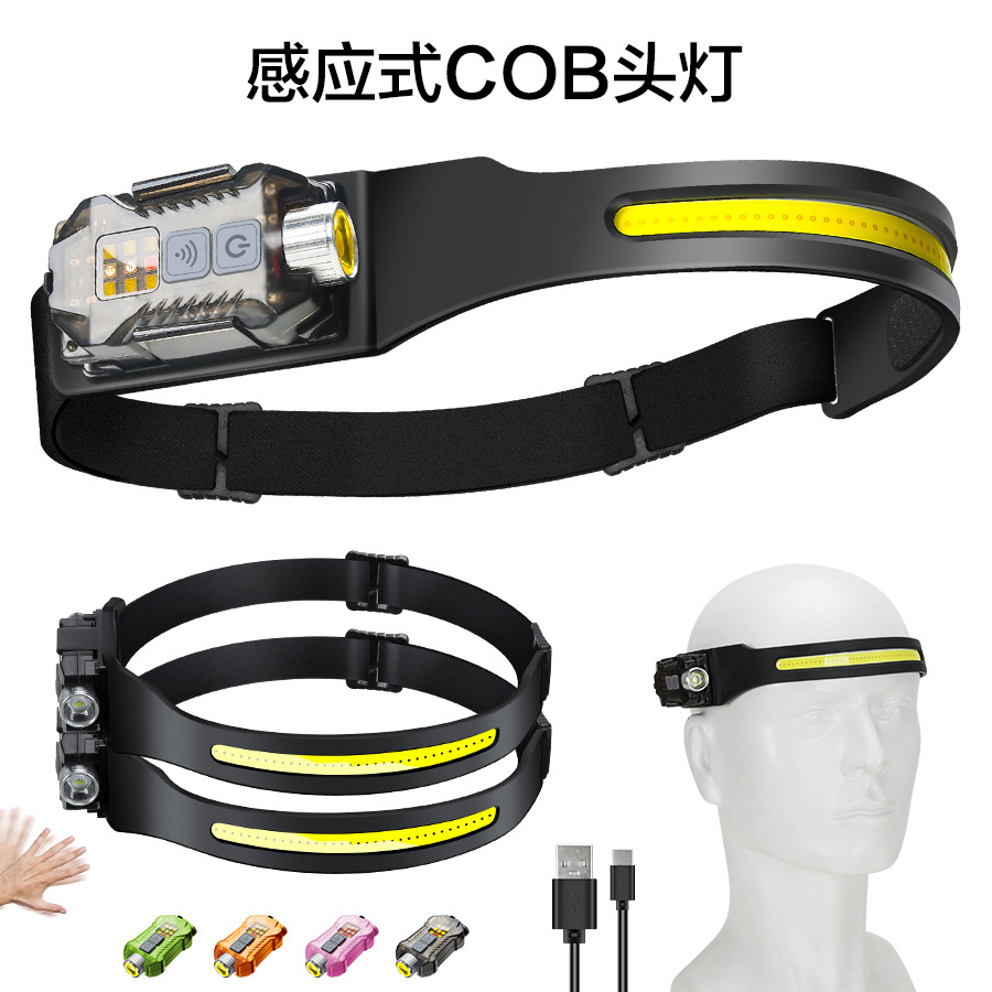 Nuevo faro transfronterizo multifuncional cob al aire libre de montaje nocturno iluminación montada en la cabeza luz de trabajo de emergencia de larga duración