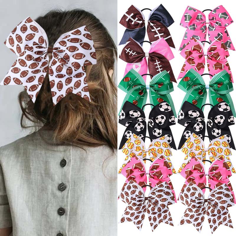 European and American World Cup fans children's dovetail bow hair band Football Pattern Large dovetail rubber band tie hair accessories