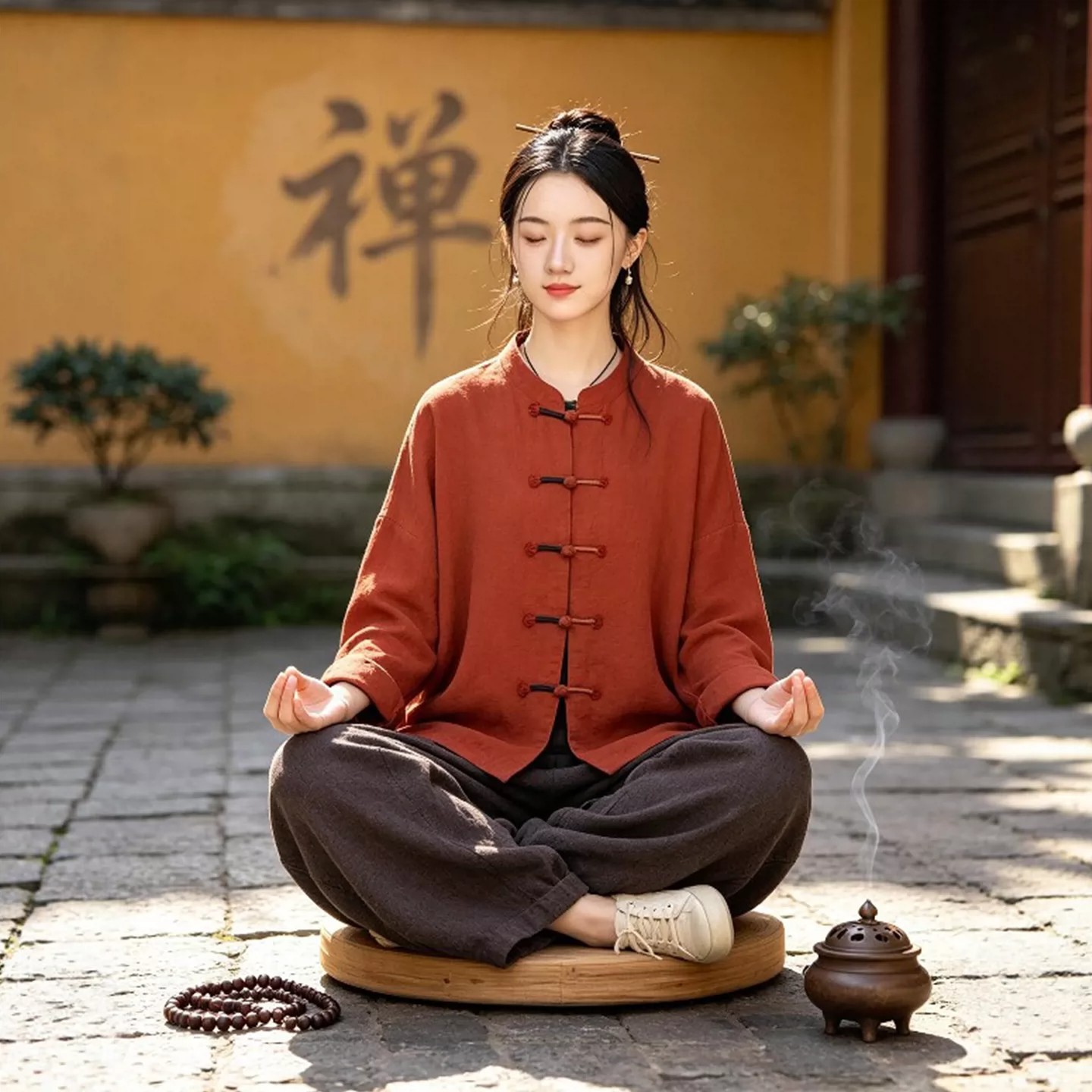 高级禅服女套装禅意佛系女装新中式国风棉麻上衣打坐禅修服居士服