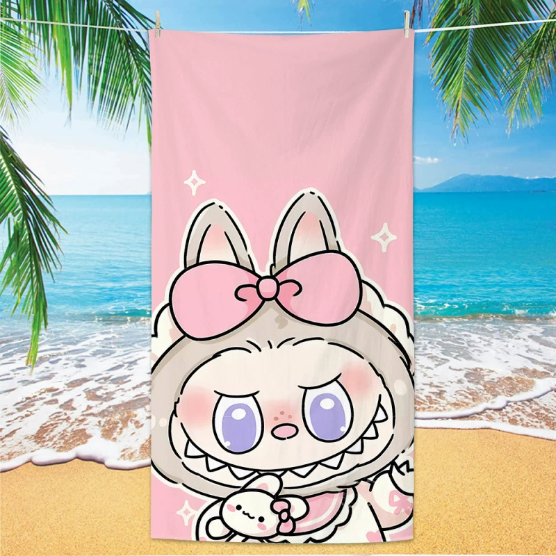 Новый LABUBU мультяшный уютный банный полотенце с цифровой печатью, микрофайбер, пляжное впитывающее полотенце