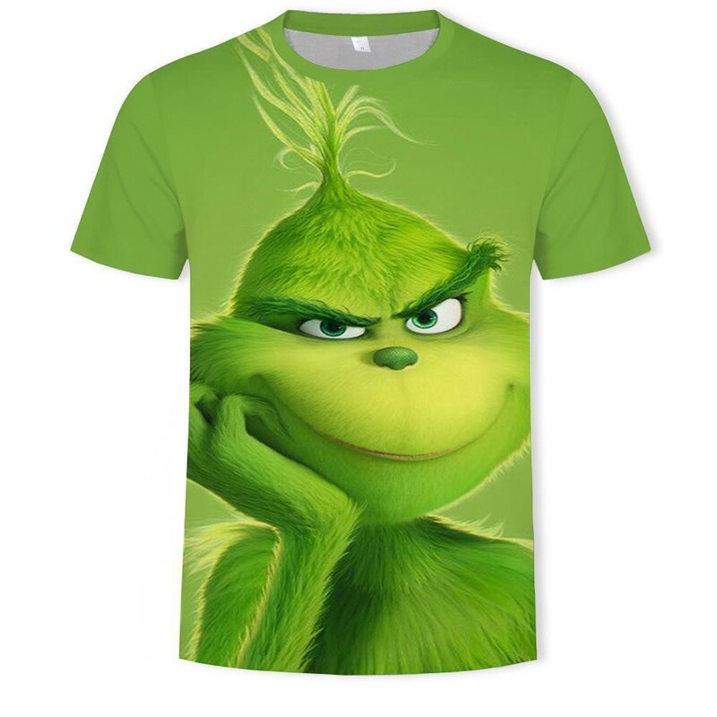 Summer New Style Green Monster Grinch 3D Digital Printing Casual Loose Breathable Short-Sleeved T-Shirt for Adults and Kidsren Summer New Style Green Monster Grinch 3D Digital Printing Casual Loose Breathable Short-Sleeved T-Shirt for Adults and Kidsren