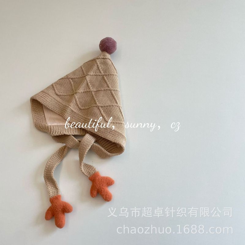 秋冬氛围感女童护耳球球小手手毛线帽儿童巫师帽|undefined