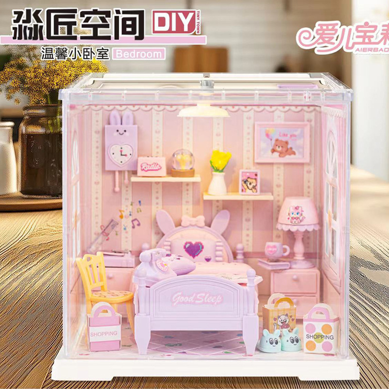 Juguetes de puzzle DIY hechos a mano cabina ensamblaje mini casa escena modelo de bloques de construcción juguetes regalos para chicas