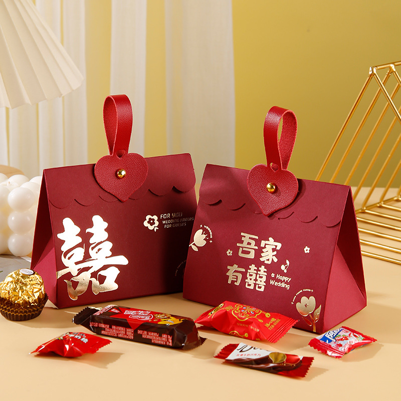 Wedding box red wine color high-end gift wedding candy bag for the internet celebrity wedding candy special bag empty 