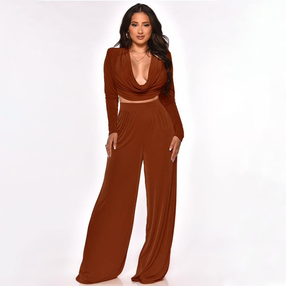 sexy V-neck bandage backless top and wide-leg pants two-piece set nihaostyles wholesale clothing NSMYF88827