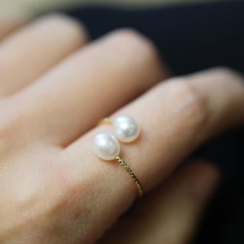 French elegant natural freshwater pearl ring for women, three-color pearl live index finger ring, light luxury ring, gentle style