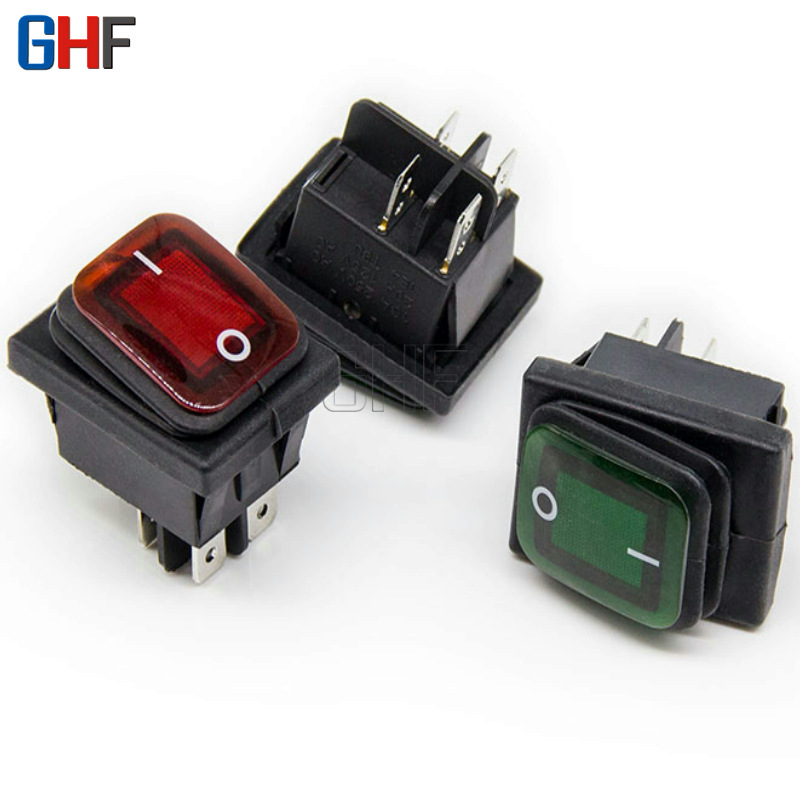 连体防水船型开关KCD4 四脚两档 带灯12V/24V/220V翘板电源开关