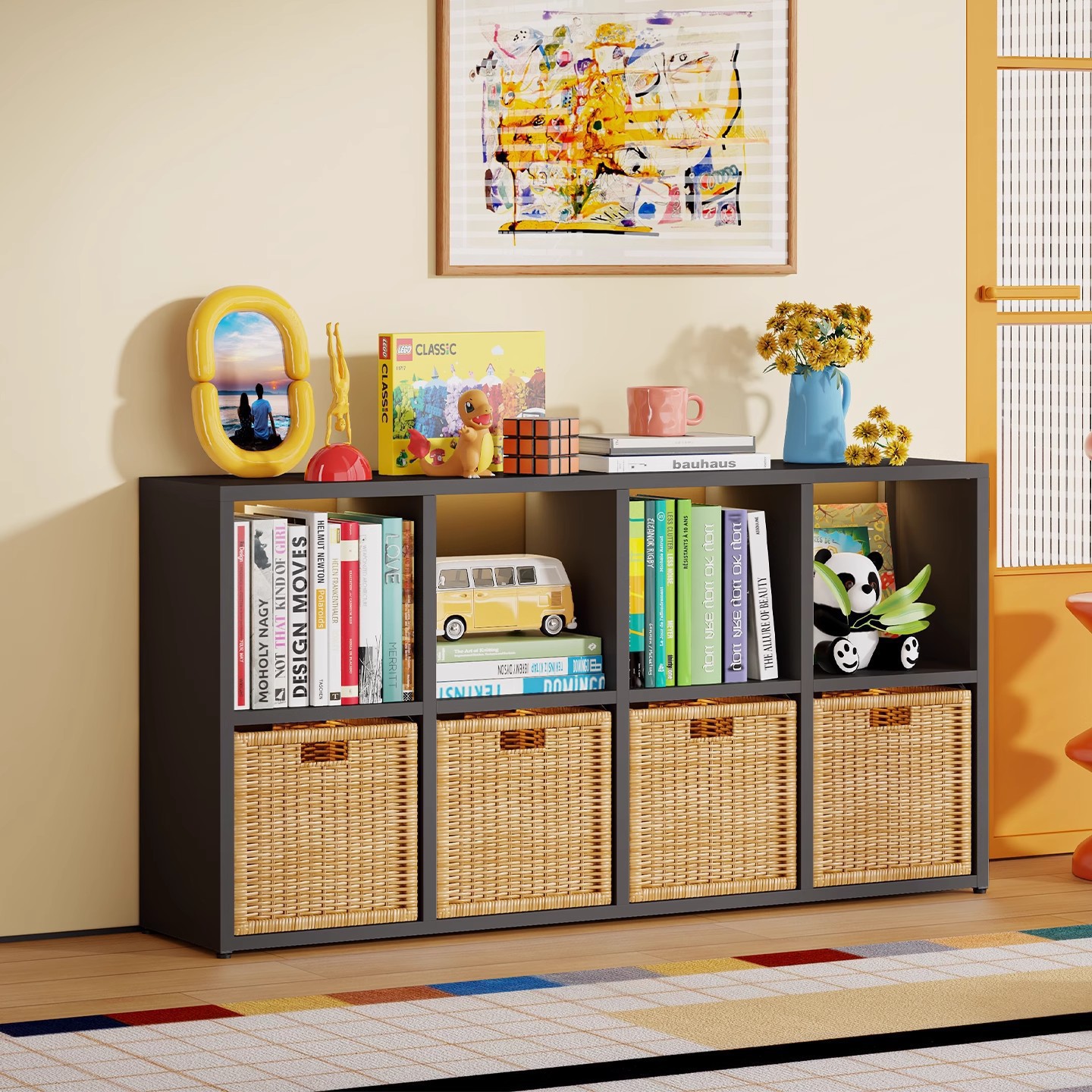 Kalek Plaid Cabinet Free Combination Steel Bookcase Living Room Children's Bookshelf Floor-Standing Storage Locker Display Cabinet