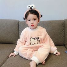 儿童连体睡衣珊瑚绒女宝宝冬季加绒法兰绒爬服婴儿家居服防踢睡袋