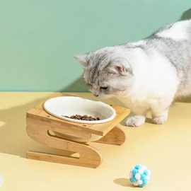 木质猫食架陶瓷碗实木碗架防打翻斜口保护颈椎猫粮猫食架