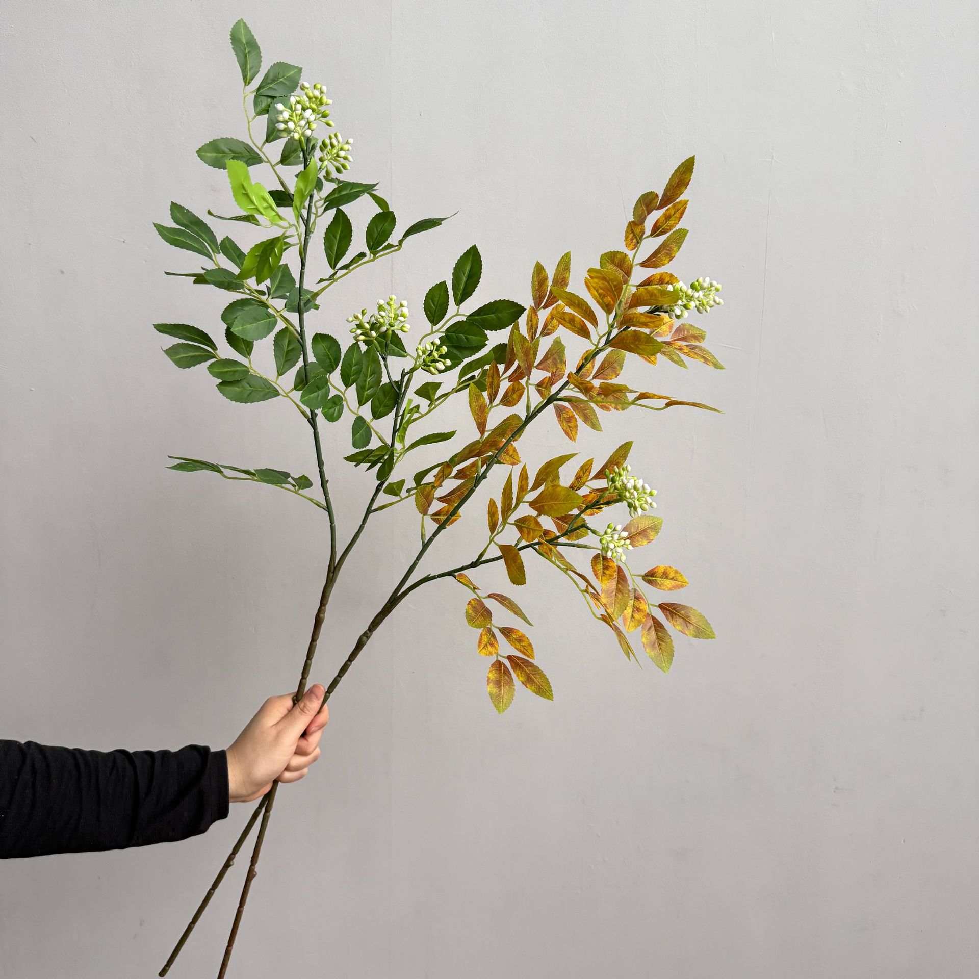 仿真带果榆树叶 2叉槐树叶绿植家居户外装饰摆件假花摄影道具软装