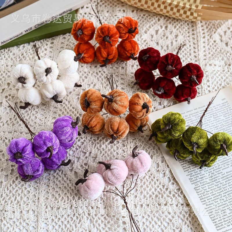 Cross-border new product: artificial fabric-wrapped pumpkin decoration, autumn Thanksgiving decoration wreath, artificial colorful small pumpkins wholesale