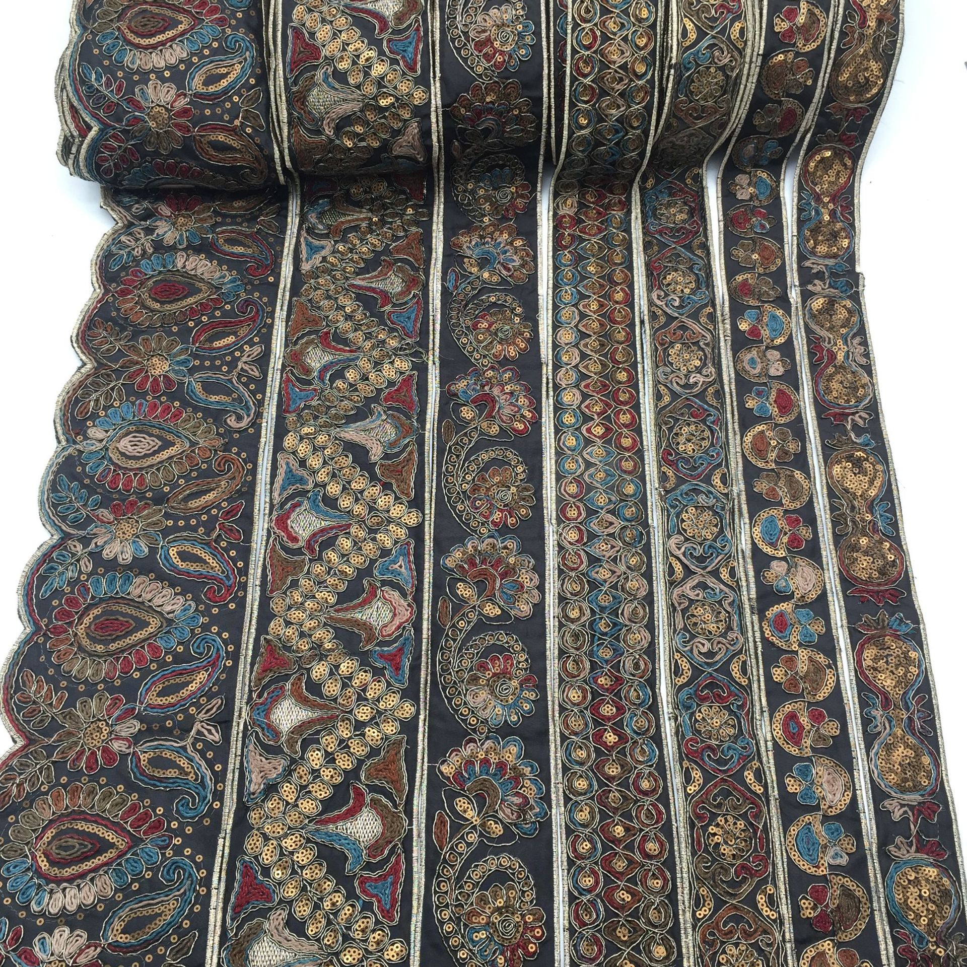 复古刺绣珠片条码花边 民族服饰少数民族女装辅料 跨境外贸花边