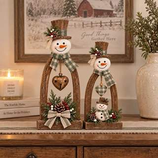 跨境Vintage Snowman Tabletop Decor复古乡村雪人桌面装饰套装S