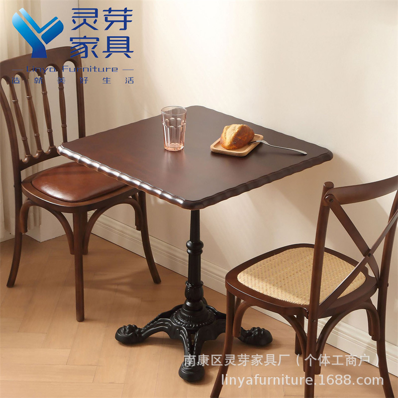 American Solid Wood Dining Table and Chair Combination, French Dining Chair, Retro Coffee Table and Chair Set, Mid-Century Style Dining Table and Chair Set