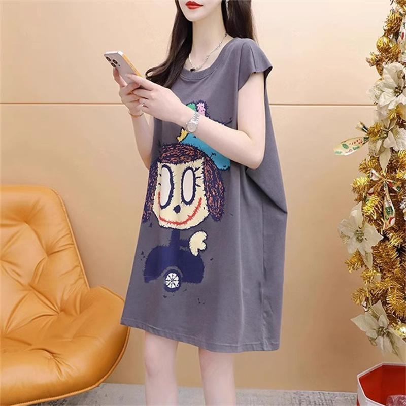 Gray T-Shirt for Women, European Style, Mid-Length, Popular Sports Vest, Plus-Size Sleeveless Top, Loose and Casual Style