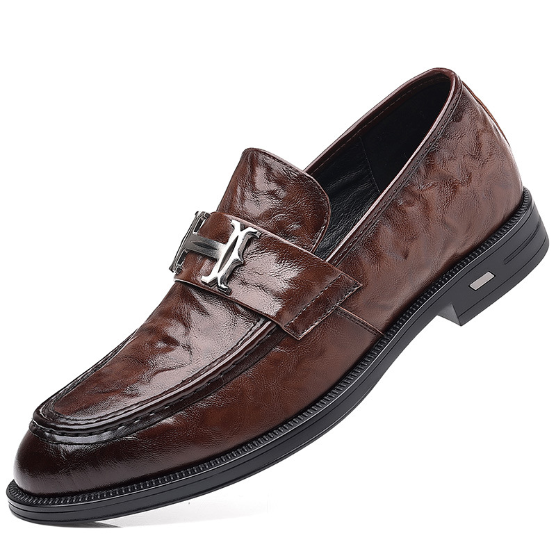 Zapatos casuales de cuero para hombre, nuevos de primavera, de cuero vacuno genuino, formales para negocios, sin cordones, antideslizantes, zapatos planos para hombre. image 7