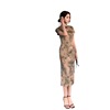 Chinese style young style Chinese style printed split open cheongsam dress improved by famous ladies